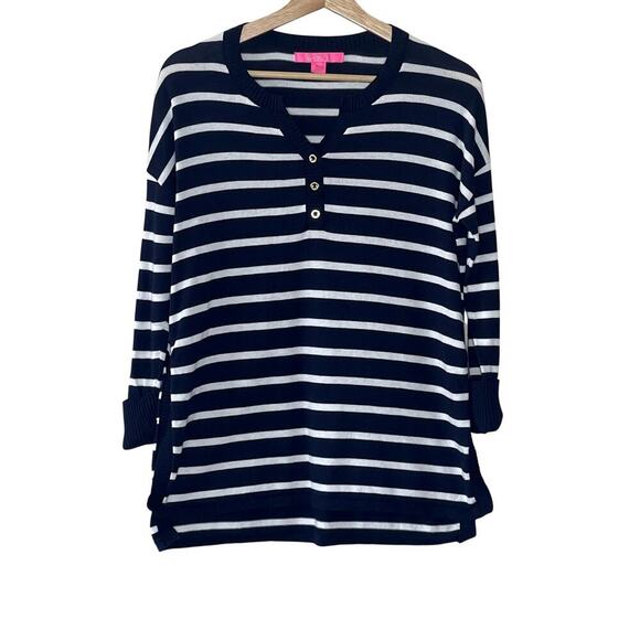 LILLY PULITZER FARAWAY SWEATER TRUE NAVY MOONLIGHT STRIPE SIZE XXS - Picture 1 of 8